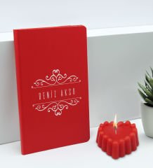 BK Gift Kişiye Özel İsimli Kırmızı Defter ve Kokulu Kalp Mum Hediye Seti-8, Sevgiliye Hediye, Arkadaşa Hediye