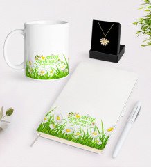 Kişiye Özel Papatya Temalı En İyi Öğretmen Beyaz Kupa Defter Kalem ve İsimli Papatya Kolye Hediye Seti-3