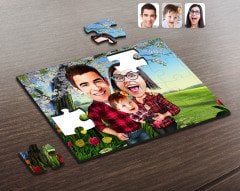 Kişiye Özel Aile Karikatürlü Ahşap Puzzle-2