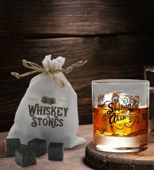 BK Gift Kişiye Özel İsimli Viski Bardağı ve 6'lı Doğal Granit Viski Soğutma Taşı Seti - Model 6