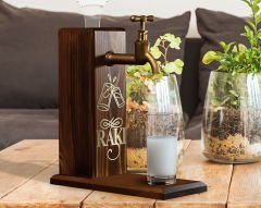 BK Gift Aynalı Altın Kabartma Musluklu Doğal Ceviz Ahşap Rakı Standı, Home Bar, İçecek Dispenseri, Ahşap İçecek Çeşmesi-3