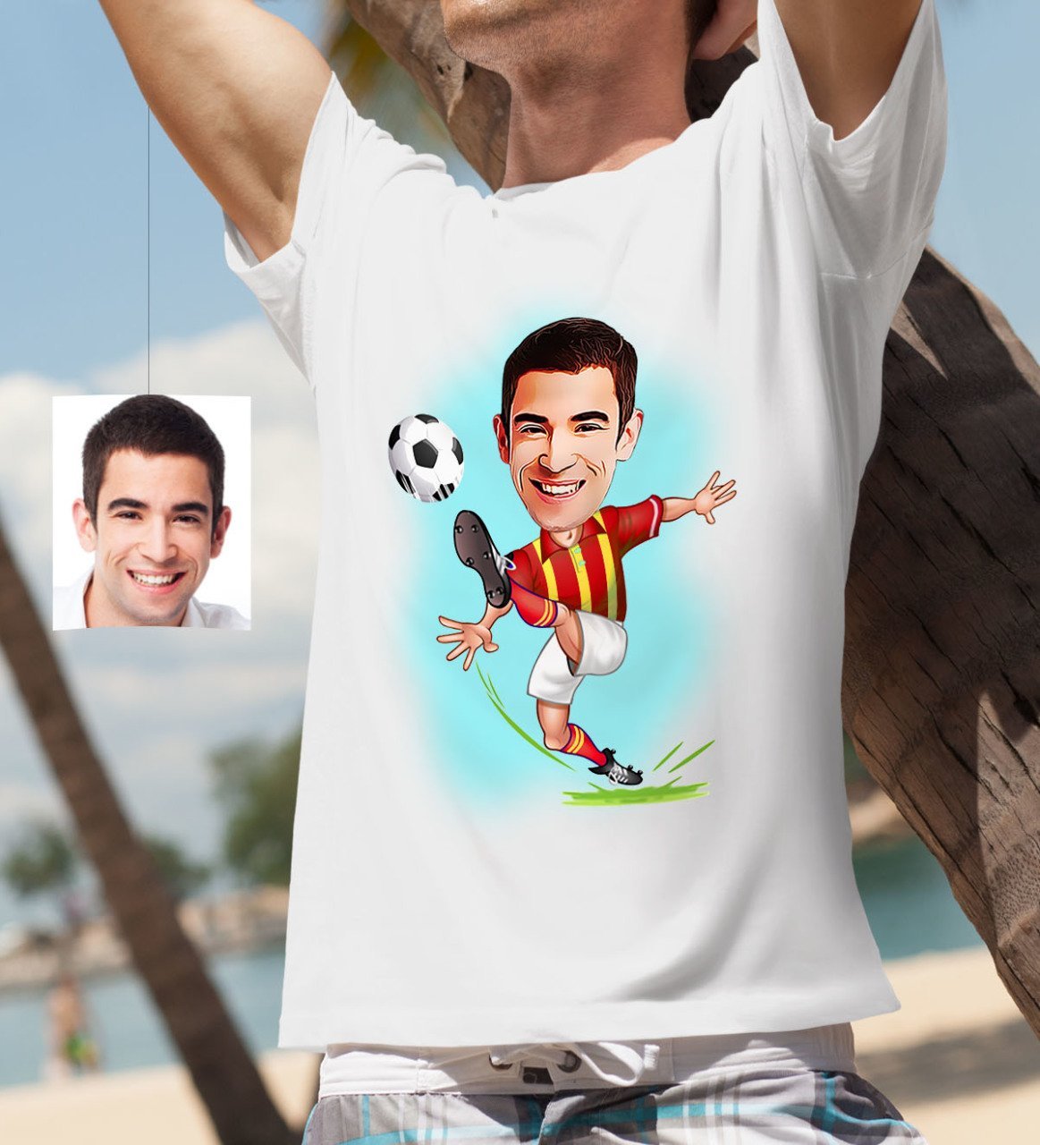 Kişiye Özel Bay Sarı Kırmızı Futbolcu Karikatür Beyaz Tişört - 1
