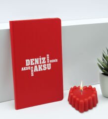 BK Gift Kişiye Özel İsimli Kırmızı Defter ve Kokulu Kalp Mum Hediye Seti-9, Sevgiliye Hediye, Arkadaşa Hediye