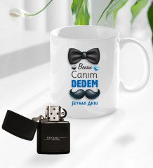 Kişiye Özel Canım Dedem Tasarımlı Kupa Bardak ve Benzinli Çakmak Seti-3