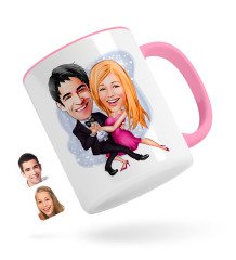 Kişiye Özel Sevgililer Karikatürlü Pembe Kupa Bardak-13
