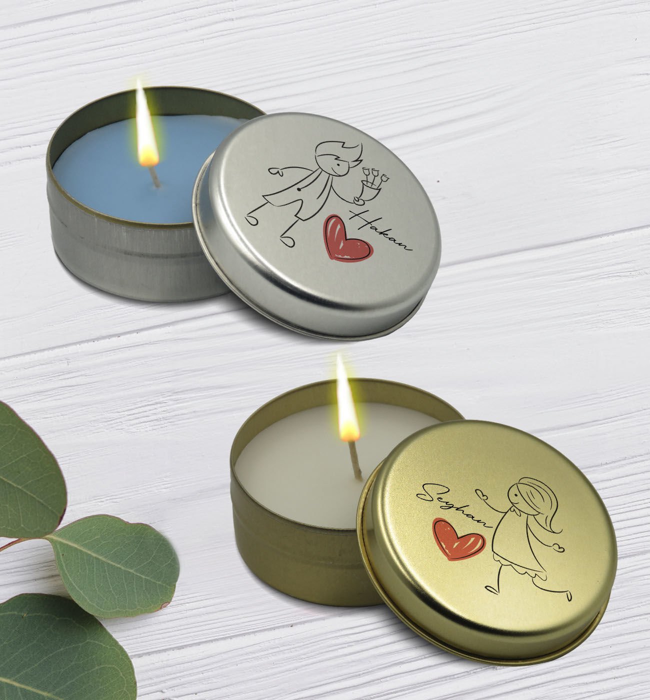 BK Gift Kişiye Özel Çift Tasarımlı Silver ve Gold Metal Kutuda Kokulu Mum Hediye Seti - 4, Ev Hediyesi, Sevgiliye, Arkadaşa Hediye, Kokulu Mum