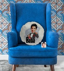 Kişiye Özel Baba Godfather Karikatürlü Yuvarlak Dekoratif Kırlent Yastık-7