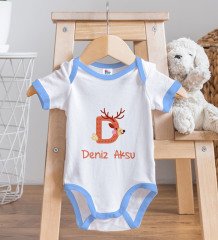 BK Kids Kişiye Özel Harfli Mavi Bebek Body Zıbın ve Mama Önlüğü Hediye Seti-2