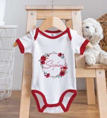 BK Kids Kişiye Özel Çiçek Tasarımlı Kırmızı Bebek Body Zıbın-27