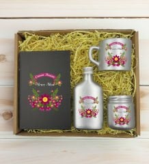 BK Gift Kişiye Özel İsimli DTF Anne Temalı Antrasit Defter & Gümüş Kahve Fincanı & Kolonya & Mum Hediye Seti-6, Anneye Hediye, Anneler Günü Hediyesi