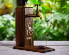 BK Gift Aynalı Altın Kabartma Musluklu Doğal Ceviz Ahşap Şarap Standı, Home Bar, İçecek Dispenseri, Ahşap İçecek Çeşmesi-1