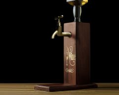 BK Gift Aynalı Altın Kabartma Musluklu Doğal Ceviz Ahşap Şarap Standı, Home Bar, İçecek Dispenseri, Ahşap İçecek Çeşmesi-1