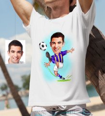 Kişiye Özel Bay Sarı Lacivert Futbolcu Karikatür Beyaz Tişört - 1