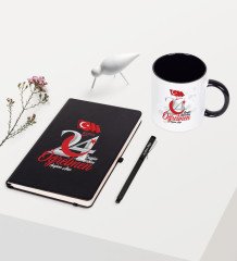 Kişiye Özel Bugün Günlerden Öğretmen Temalı Siyah Defter Kalem Kupa Seti - 2