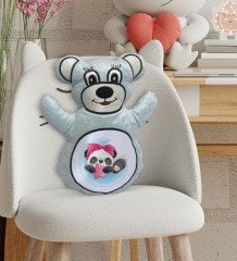 BK Gift Sevimli Sevimli Panda Tasarımlı Mavi Ayıcık Yastık-3