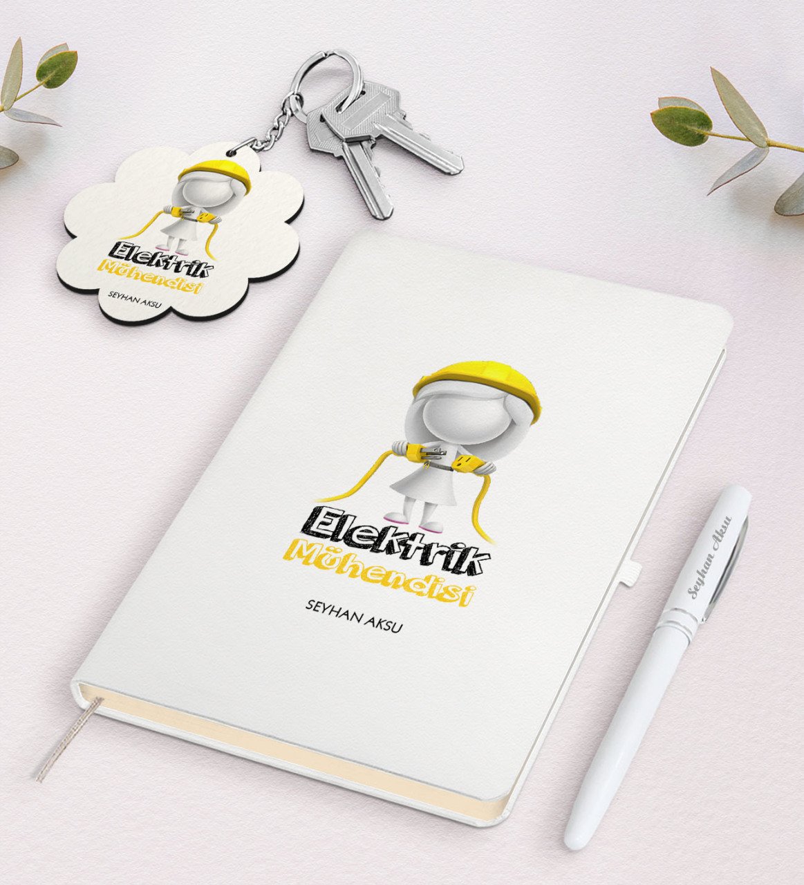 Kişiye Özel Elektrik Mühendisi Beyaz Defter Kalem Ve Anahtarlık Hediye Seti-2