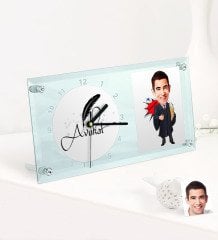 Kişiye Özel Bay Avukat Karikatürlü Masaüstü Cam Saat - 1