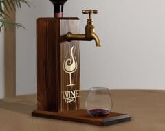 BK Gift Aynalı Altın Kabartma Musluklu Doğal Ceviz Ahşap Şarap Standı, Home Bar, İçecek Dispenseri, Ahşap İçecek Çeşmesi-2