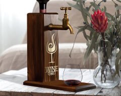 BK Gift Aynalı Altın Kabartma Musluklu Doğal Ceviz Ahşap Şarap Standı, Home Bar, İçecek Dispenseri, Ahşap İçecek Çeşmesi-2