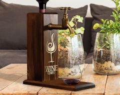 BK Gift Aynalı Altın Kabartma Musluklu Doğal Ceviz Ahşap Şarap Standı, Home Bar, İçecek Dispenseri, Ahşap İçecek Çeşmesi-2