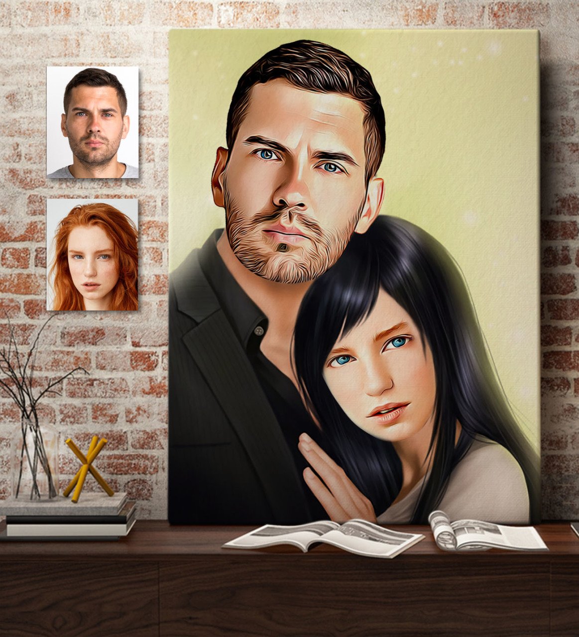 Kişiye Özel Sevgililer Karikatürlü Kanvas Tablo 50x70cm-36