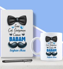 Kişiye Özel Canım Babam Tasarımlı Beyaz Defter Kalem ve Kupa Seti-1