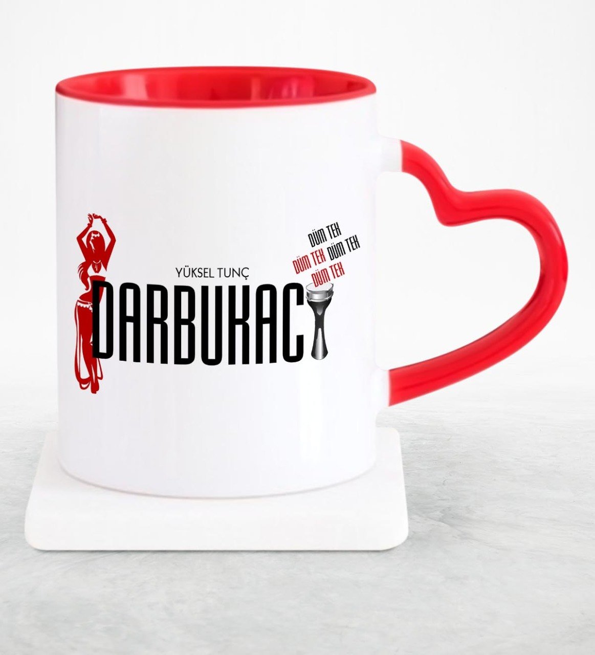 Kişiye Özel Mesleki Darbukacı Kırmızı Kalpli Kupa Bardak