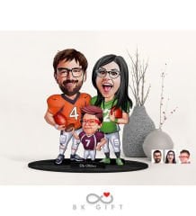 BK Gift Kişiye Özel Amerikan Futbolcu Aile Karikatürlü Ahşap Biblo-1