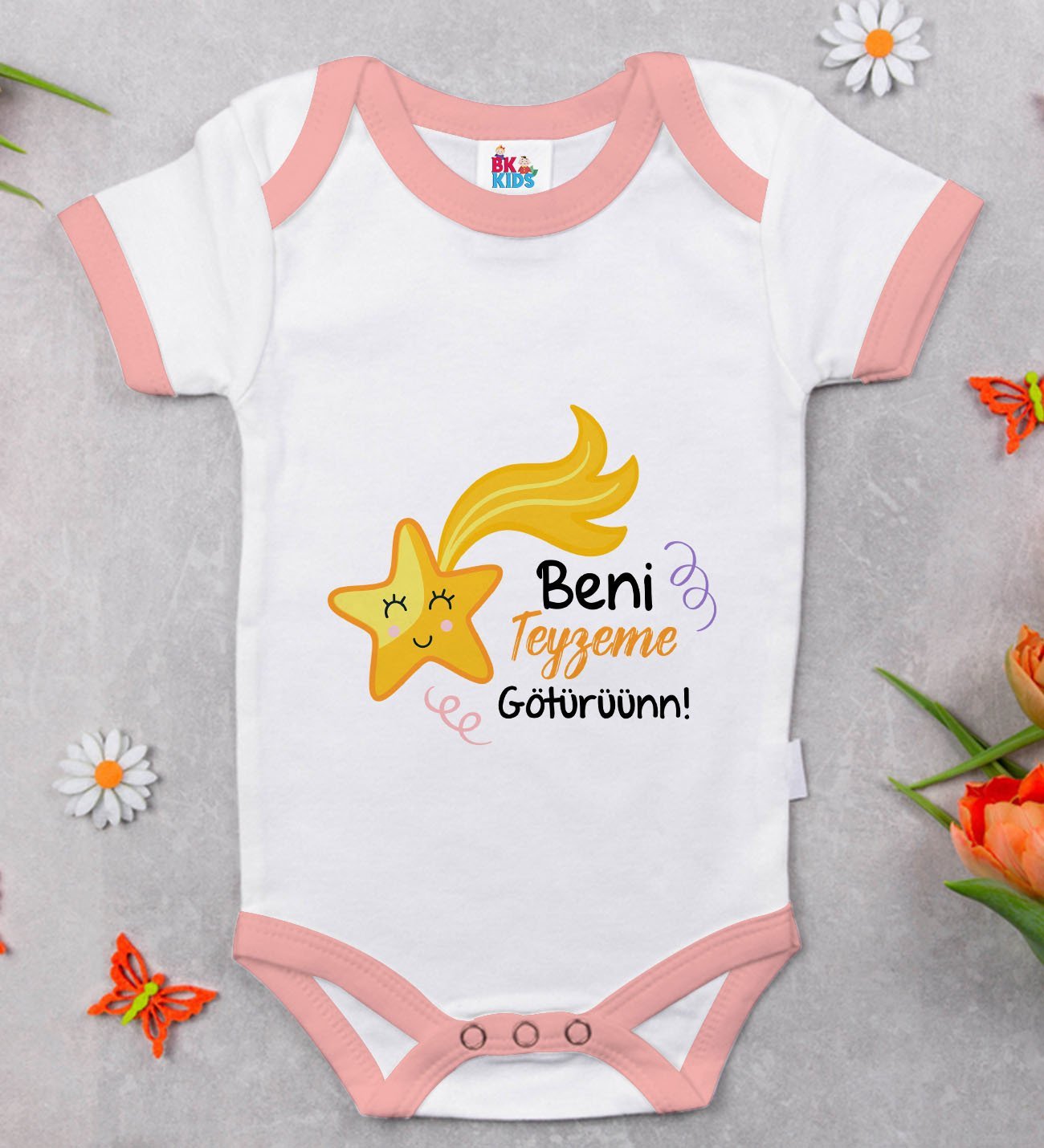 BK Kids Beni Teyzeme Götürün Tasarımlı Pembe Bebek Body Zıbın-1