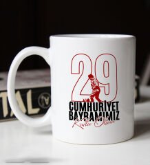 BK Gift 29 Ekim Temalı Beyaz Kupa Bardak-8, Arkadaşa Hediye , 29 Ekim Hediyesi, 100.Yıl Hediyesi