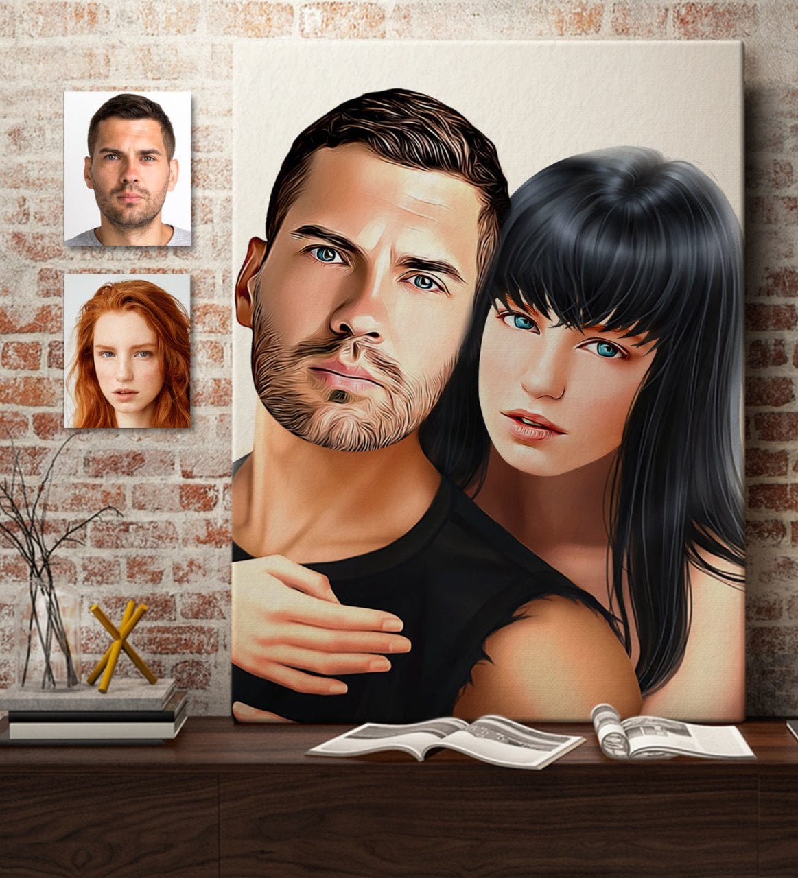 Kişiye Özel Sevgililer Karikatürlü Kanvas Tablo 50x70cm-37