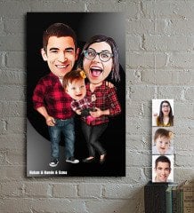 Kişiye Özel Aile Karikatür Ahşap Tablo - 2