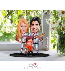 BK Gift Kişiye Özel Beyzbolcu Aile Karikatürlü Ahşap Biblo-1