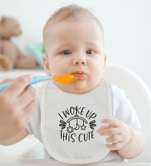 BK Kids I Woke Up This Cute Tasarımlı Bebek Body Zıbın ve Mama Önlüğü Hediye Seti - Model 1