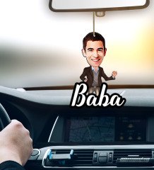 Kişiye Özel Baba Karikatürlü Ahşap Araba Dikiz Ayna Süsü