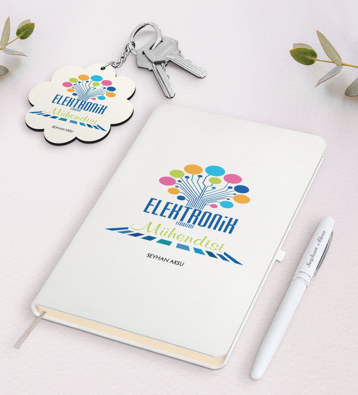 Kişiye Özel Elektronik Mühendisi Beyaz Defter Kalem Ve Anahtarlık Hediye Seti-1