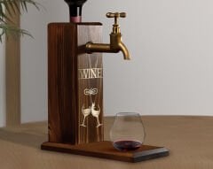 BK Gift Aynalı Altın Kabartma Musluklu Doğal Ceviz Ahşap Şarap Standı, Home Bar, İçecek Dispenseri, Ahşap İçecek Çeşmesi-4