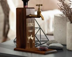 BK Gift Aynalı Altın Kabartma Musluklu Doğal Ceviz Ahşap Şarap Standı, Home Bar, İçecek Dispenseri, Ahşap İçecek Çeşmesi-4