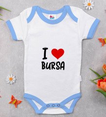 BK Kids I Love Bursa Tasarımlı Mavi Bebek Body Zıbın - Model 1