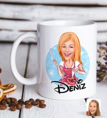 Kişiye Özel Kadın Aşçı Karikatürlü Beyaz Kupa Bardak-1