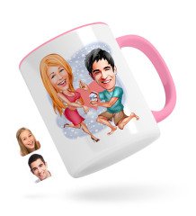 Kişiye Özel Sevgililer Karikatürlü Pembe Kupa Bardak-19
