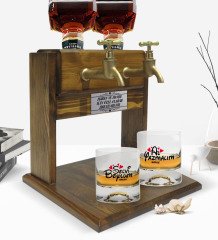 Kişiye Özel Renkli Baskılı Selvi Boylum Al Yazmalım Tasarımlı İkili Viski Bardağı ve Çift Musluklu Doğal Ahşap Viski Standı-1