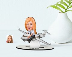 Kişiye Özel Bayan Kaptan Pilot Karikatür Ahşap Biblo - 1