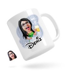 Kişiye Özel Kadın Karikatürlü Beyaz Kupa Bardak-30