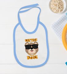 BK Kids Little Boss Tasarımlı Mavi Bebek Body Zıbın ve Mama Önlüğü Hediye Seti-1