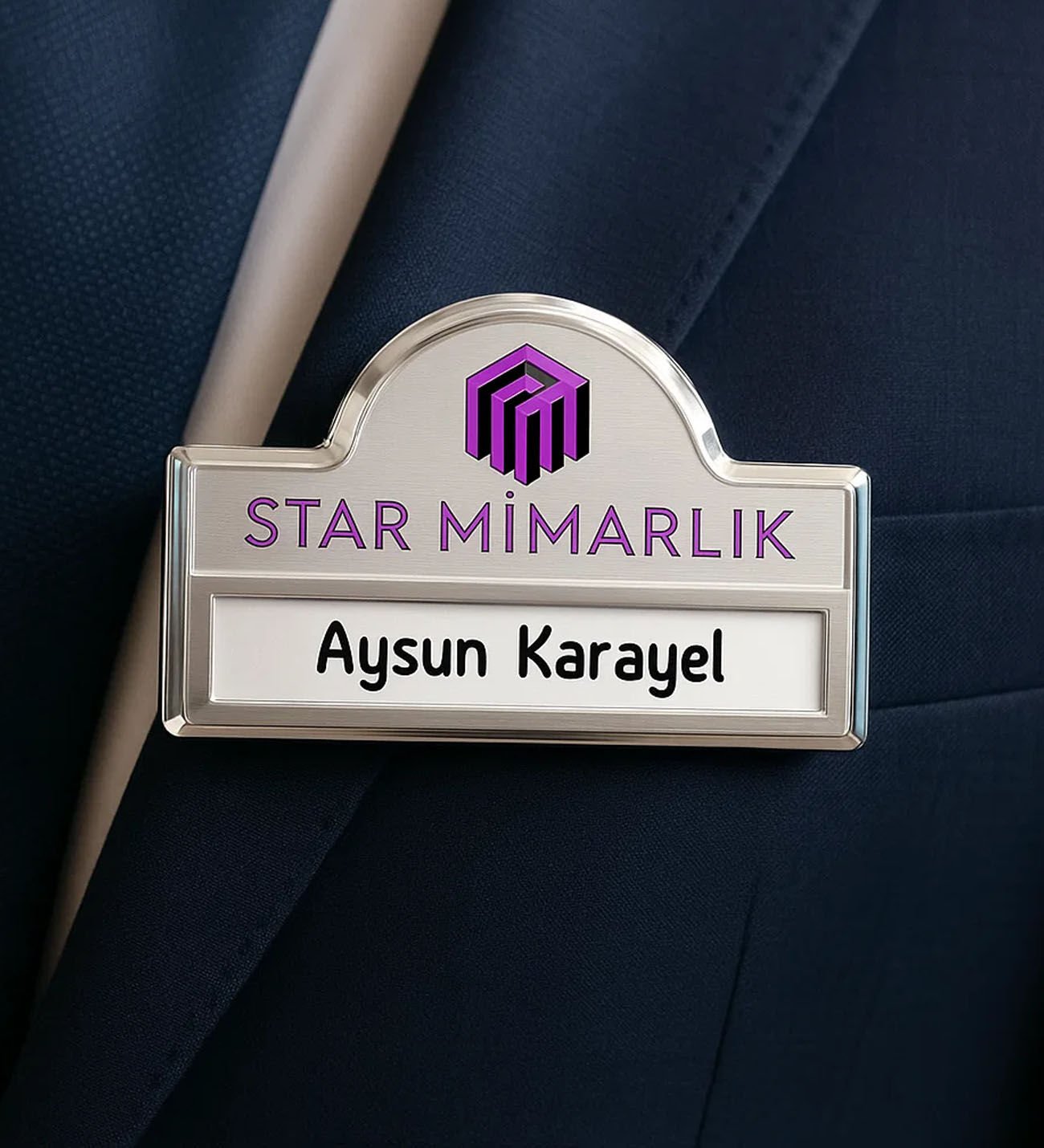 BK Gift Kişiye Özel Lüks Kubbeli Sürgülü Gümüş Renk Metal Yaka İsimliği (5 Adet), Firmalara Özel Yaka İsimliği