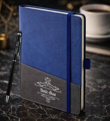 BK Gift Kişiye Özel Mavi Termo Deri Defter ve Touchpen Kalem Seti -2,  Kurumsal ve Özel Hediye, Yeni İş Hediyesi