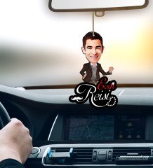 Kişiye Özel Evin Reisi Karikatürlü Ahşap Araba Dikiz Ayna Süsü-3