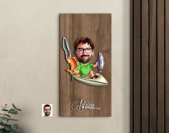 BK Gift Kişiye Özel Balıkçı Karikatürlü Kabartma Figürlü Ahşap Tablo-6, Arkadaşa Hediye, Sevgiliye Hediye, Duvar Dekoru