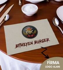 Bk Gift Restoran & Cafelere Özel Baskılı Keten Amerikan Servis Seti(12 ADET), Logolu Servis Bezi, Baskılı Amerikan Servis